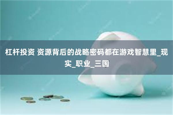 杠杆投资 资源背后的战略密码都在游戏智慧里_现实_职业_三国