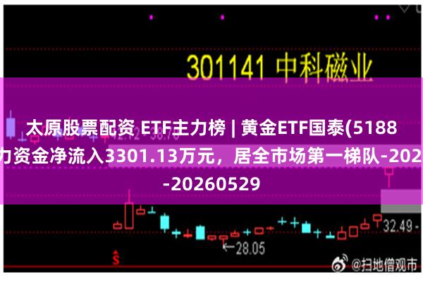 太原股票配资 ETF主力榜 | 黄金ETF国泰(518800)主力资金净流入3301.13万元，居全市场第一梯队-20260529