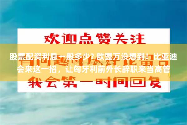 股票配资利息一般多少? 欧盟万没想到！比亚迪会来这一招，让匈牙利前外长辞职来当高管