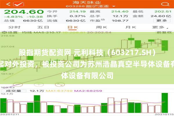 股指期货配资网 元利科技（603217.SH）新增一起对外投资，被投资公司为苏州浩晶真空半导体设备有限公司